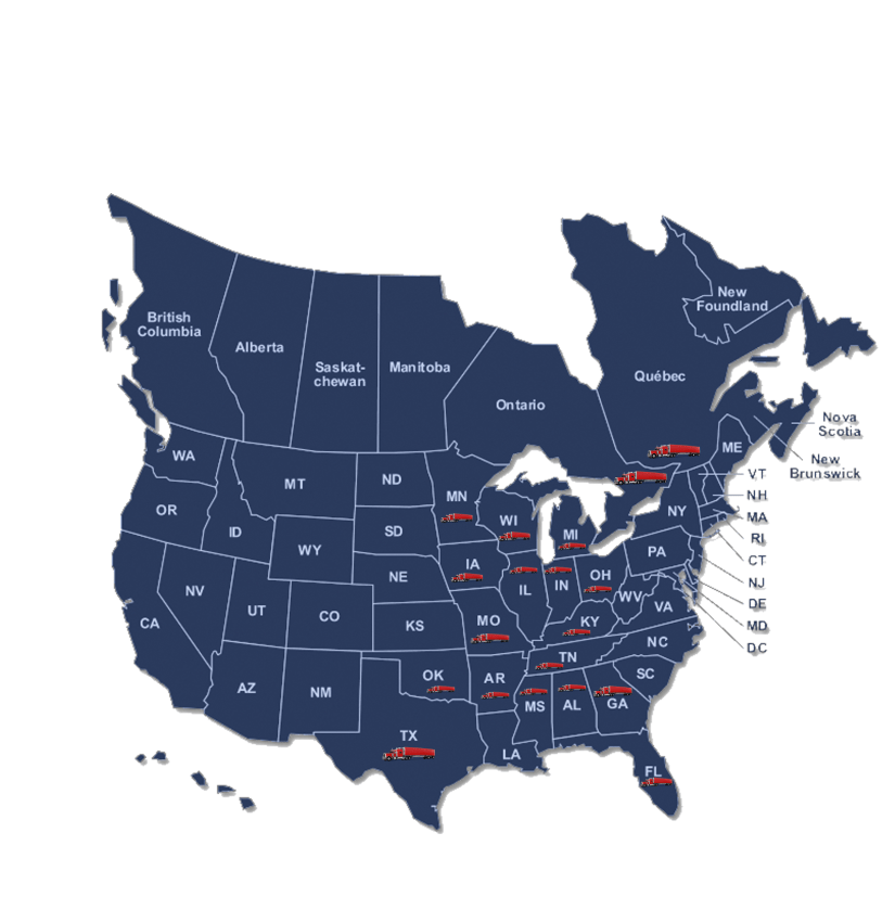 Service Areas by Forever Carrier, Trucking companies in US and Canada